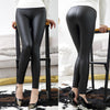 Elegant high-waisted leather leggings on a model showcasing their sleek fit.