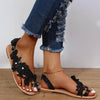 Close-up view of Women's Bohemian Flat Sandals with lace and pearl details